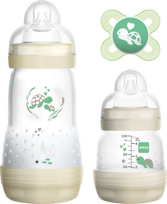 MAM Σετ Πλαστικά Μπιμπερό Easy Start Anti-Colic Starter Set Κατά των Κολικών με Θηλή Σιλικόνης 260ml για 0+ μηνών 3τμχ Μπεζ Χελωνάκι