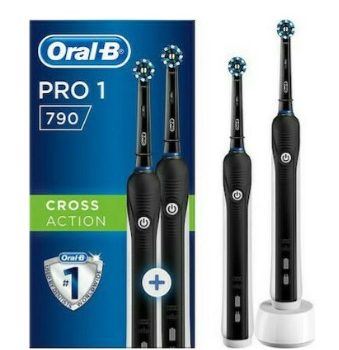 Oral-B Oral-B Pro 1 790 Black Edition Cross Action Ηλεκτρική Οδοντόβουρτσα με Χρονομετρητή και Αισθητήρα Πίεσης 2τμχ
